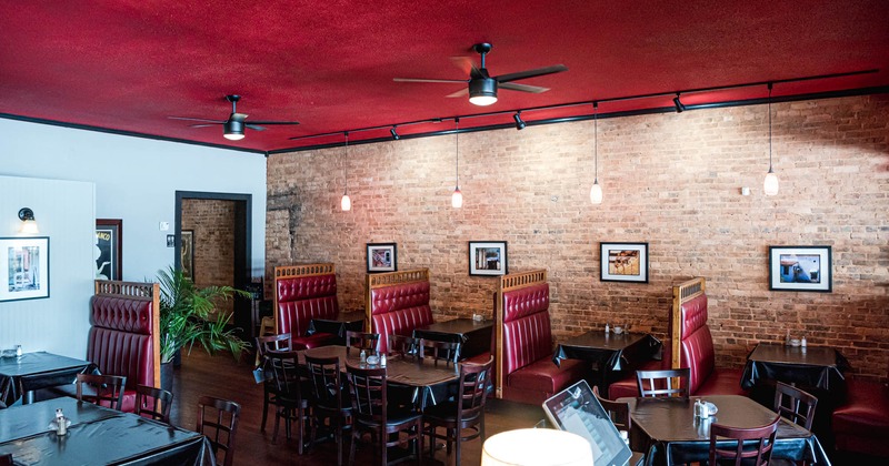 Interior, dining tables and booths