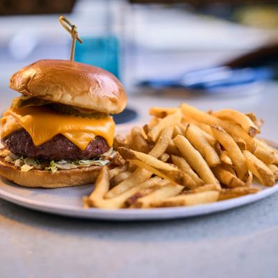 Cheeseburger and fries.