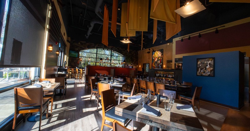 Interior, tables set for service