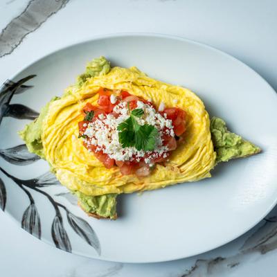 A top view of the served Cali avocado toast.