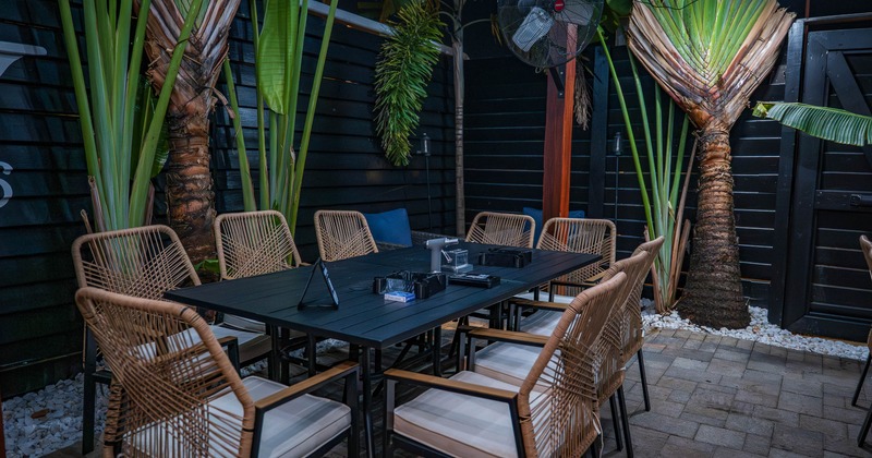 Interior, table with chairs ready for guests