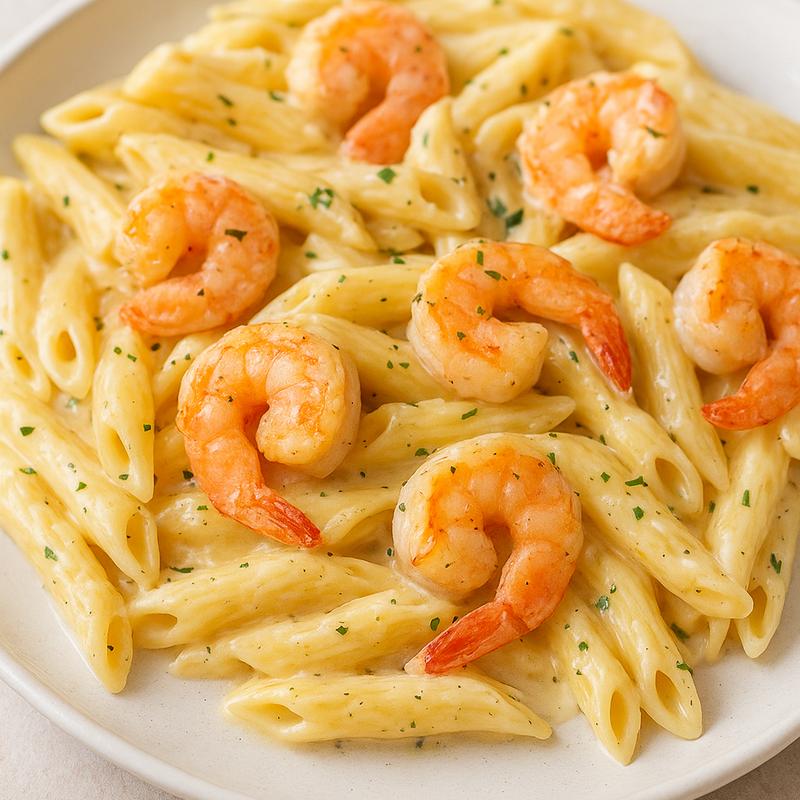 PENNE WITH ALFREDO SAUCE AND SHRIMP photo