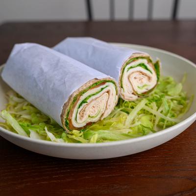Turkey, Cheese, Lettuce and Tomato Wrap.