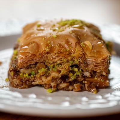 Pistachio baklava, close-up.