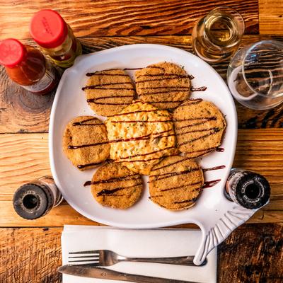 Fried green tomatoes with creamy center dip.