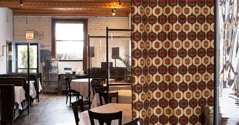 Interior, tables ready for guests