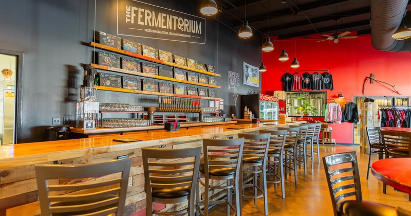 Interior, bar area with bar stools