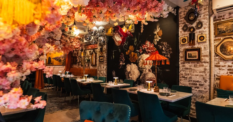 Nicely done interior dining area with set tables ready for guests