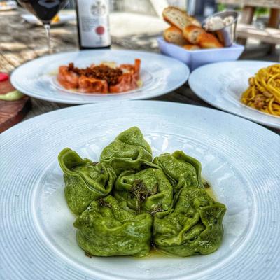 House-made Tortellini Pasta Filled With Ricotta & Cream Of Spinach, In Butter & Sage.