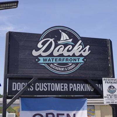 Dock's Waterfront Restaurant sign.