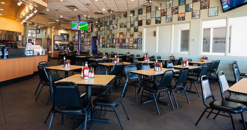 Dining area, tables ready for guests