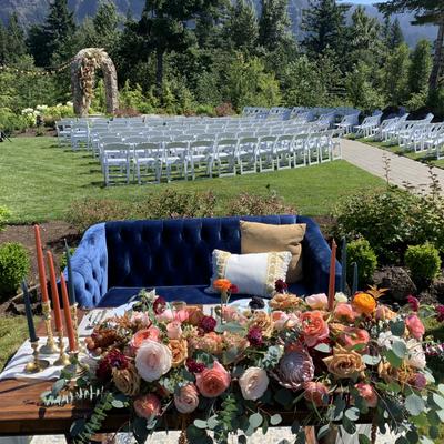 Settings for a wedding in front of the restaurant