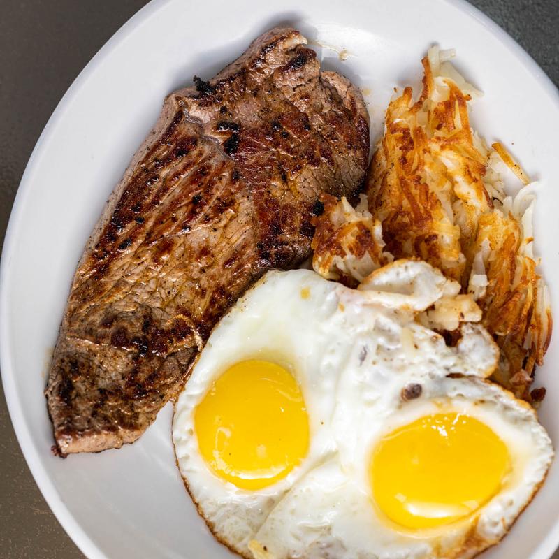 Sirloin steak & eggs photo