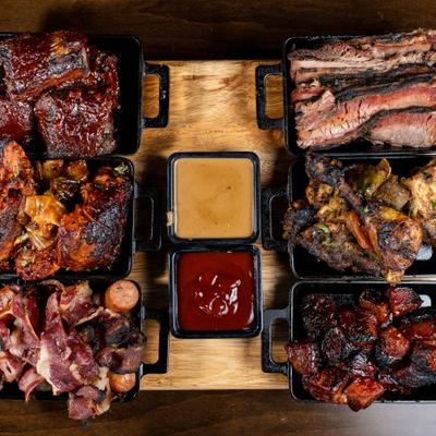 Meat Lovers BBQ Platter, top view.