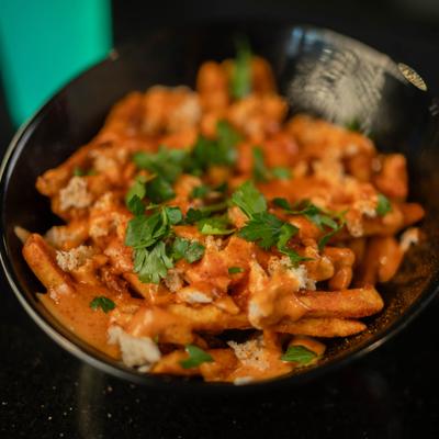 Fries with crab meat and Bang Bang sauce.