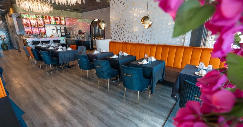 Interior, dining area, tables ready for guests