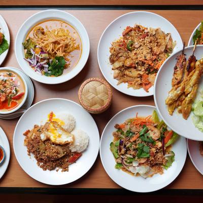 Assortment of dishes served on the table.