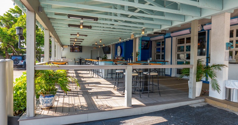 Exterior, terrace seating area, tables and chairs