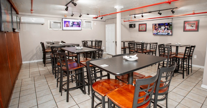 Interior, tall tables and bar stools