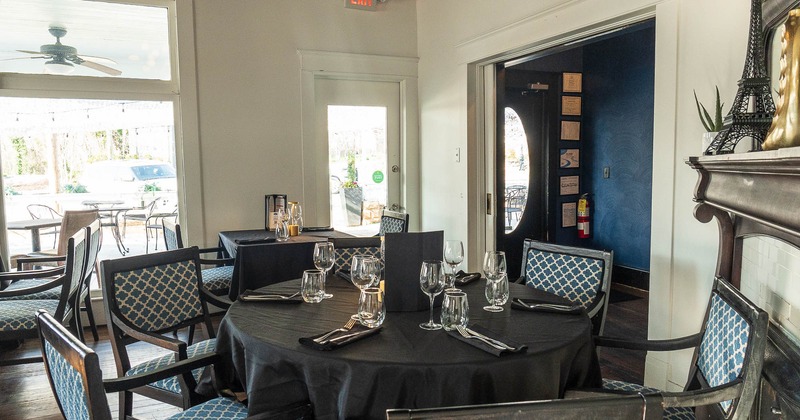 Interior, tables ready for guests