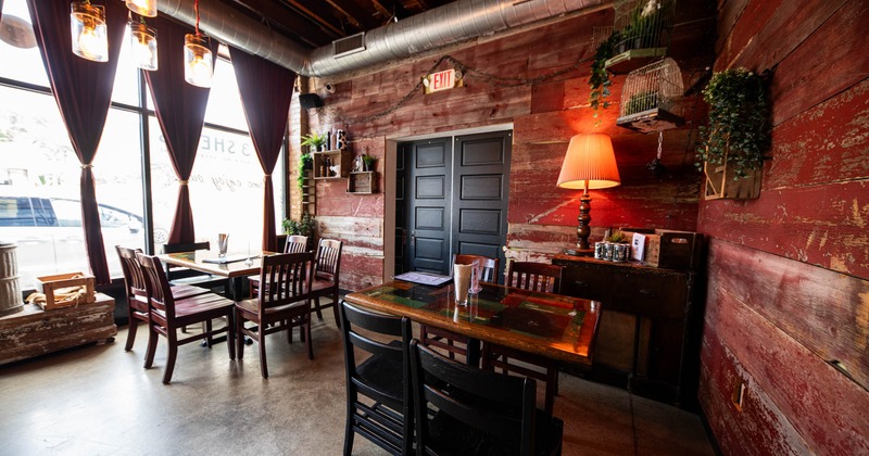 Interior, dining area, two tables with chairs
