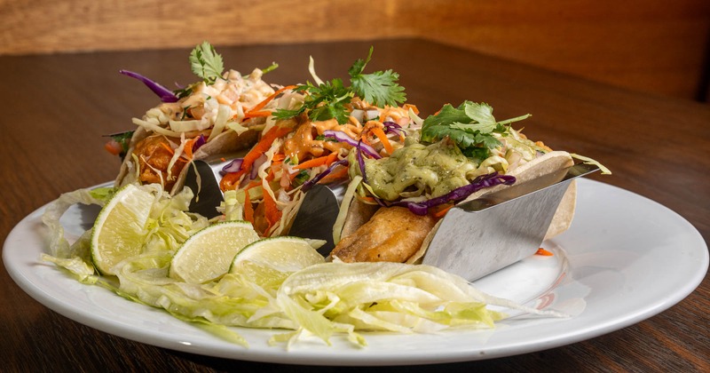 Fish and shrimp tacos, served