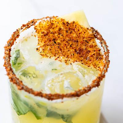 Pineapple mezcal margarita, close-up.