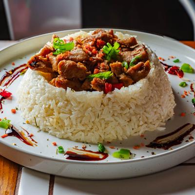 Chicken stir fry with rice.