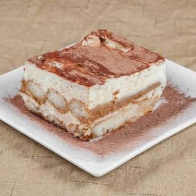 Slice of Tiramisu cake.