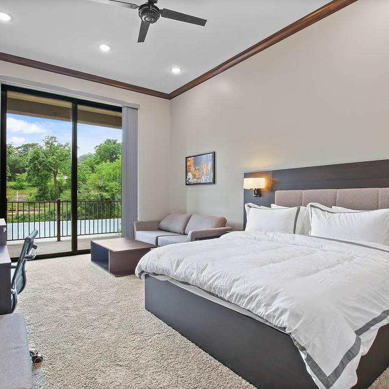 The interior of a bedroom.