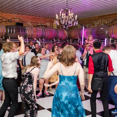 Wedding Dance in the Barrel Room at Next Chapter Winery.