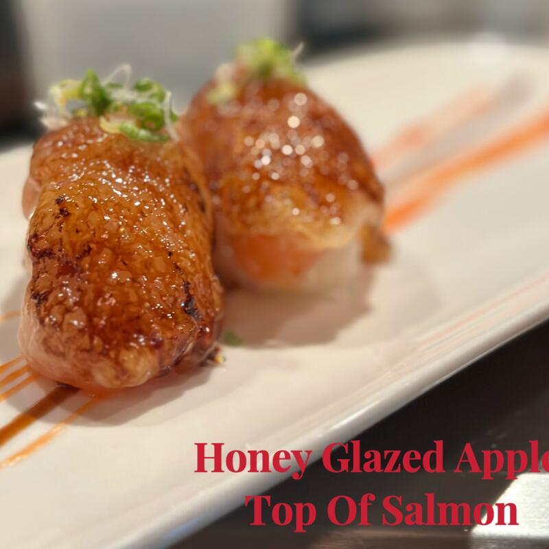 *Honey Glaze Apple on Top of Salmon Nigiri photo
