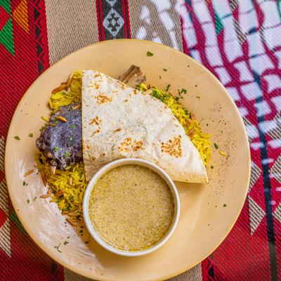 Lamb Mansaf Plate, top view.