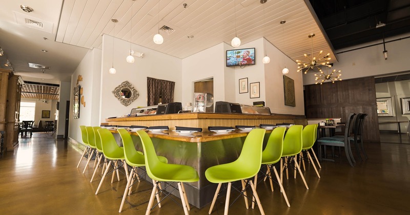 Dining food counter, with set table and seats