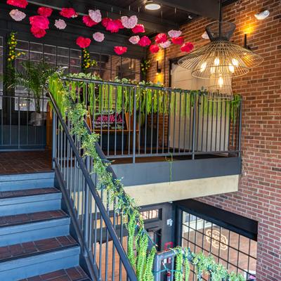 A decorated staircase.