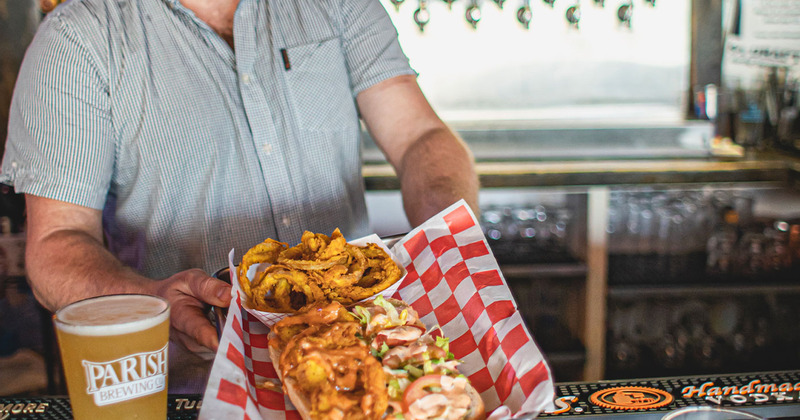 Staff member serving food