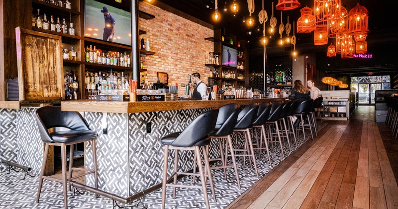 Interior, bar area, bar and bar stools