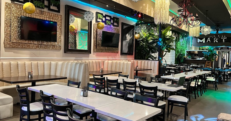 Dining area, tables ready for guests