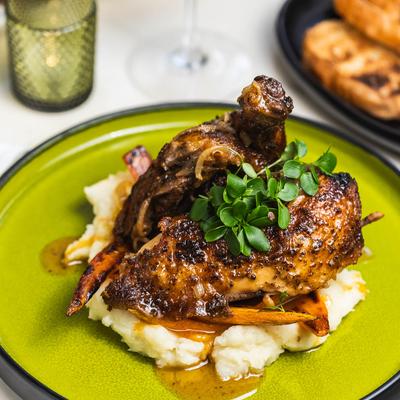 Roasted chicken and mashed potatoes.