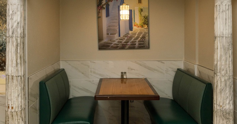 Restaurant interior, dining booth