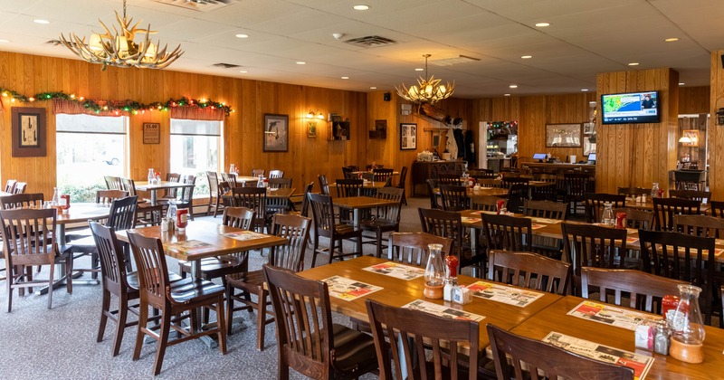 Interior, seating area with tables and chairs
