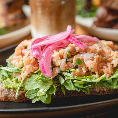 Tuna salad on a bread slice