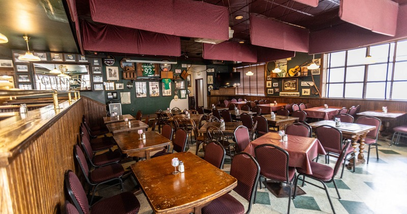 Interior, seating area with tables and chairs