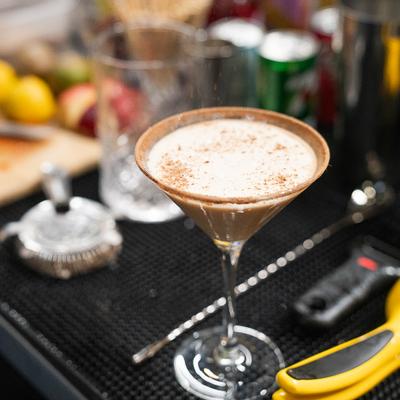 Creamy martini with spiced rim.