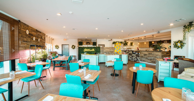 Interior, dining area ready for guests