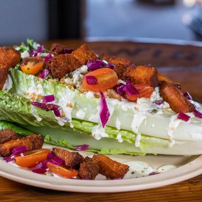 Wedge salad with pork belly.