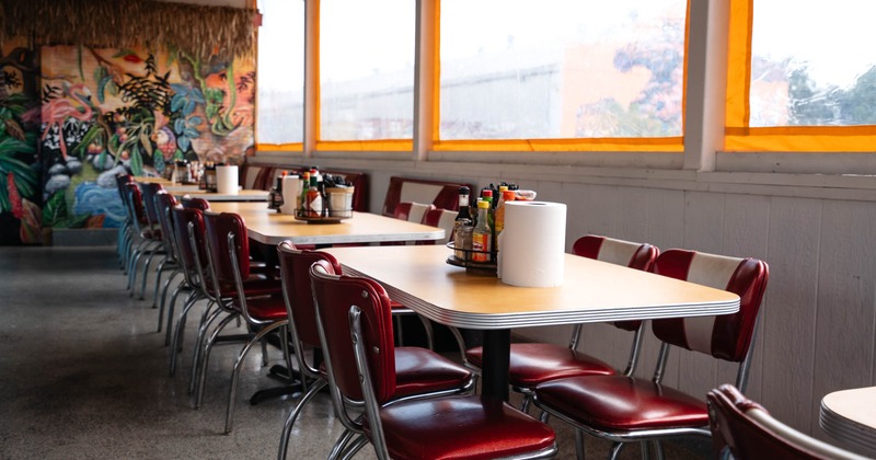 Interior, dining tables and chairs