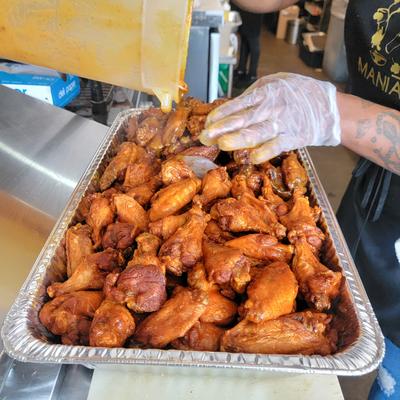 We cater.  This picture 75 wings J&K seasoned.