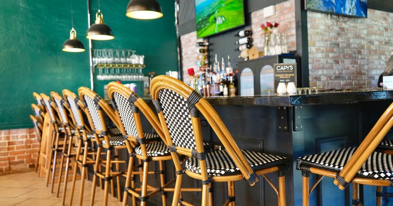 Interior, bar area, bar and bar stools