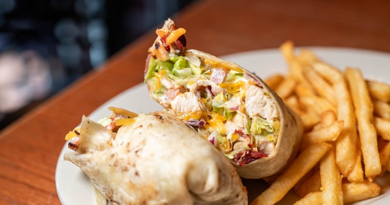 Chicken Bacon Ranch Wrap and fries